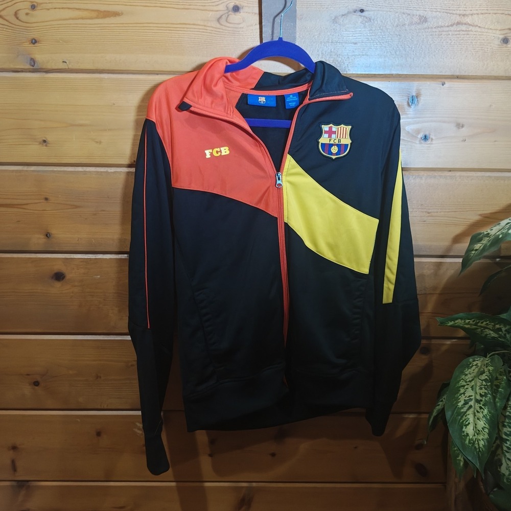 FCB Barcelona Soccer Jacket Full Zip Men's Small Black Embroidered‎ Logo